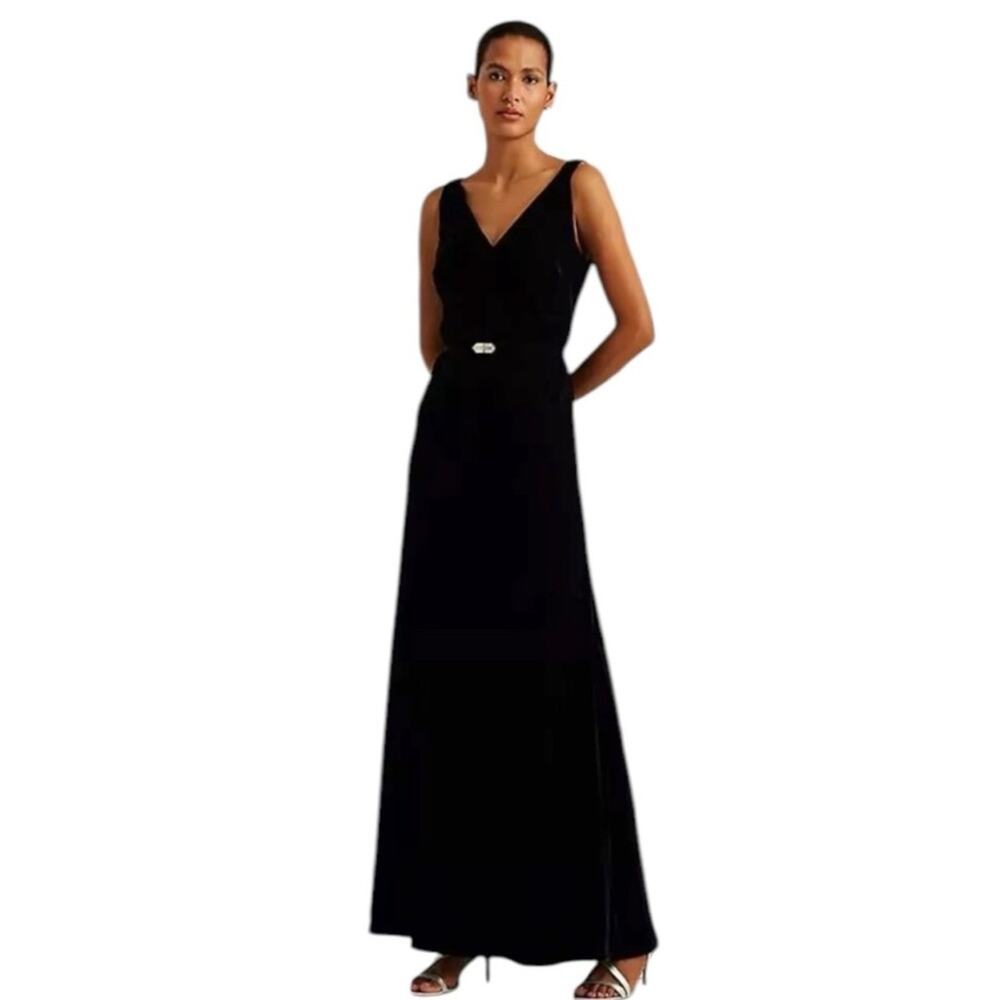 Ralph Lauren New Gown Floor Length V-neck Rhinestone Plum Velvet Women’s Size 10